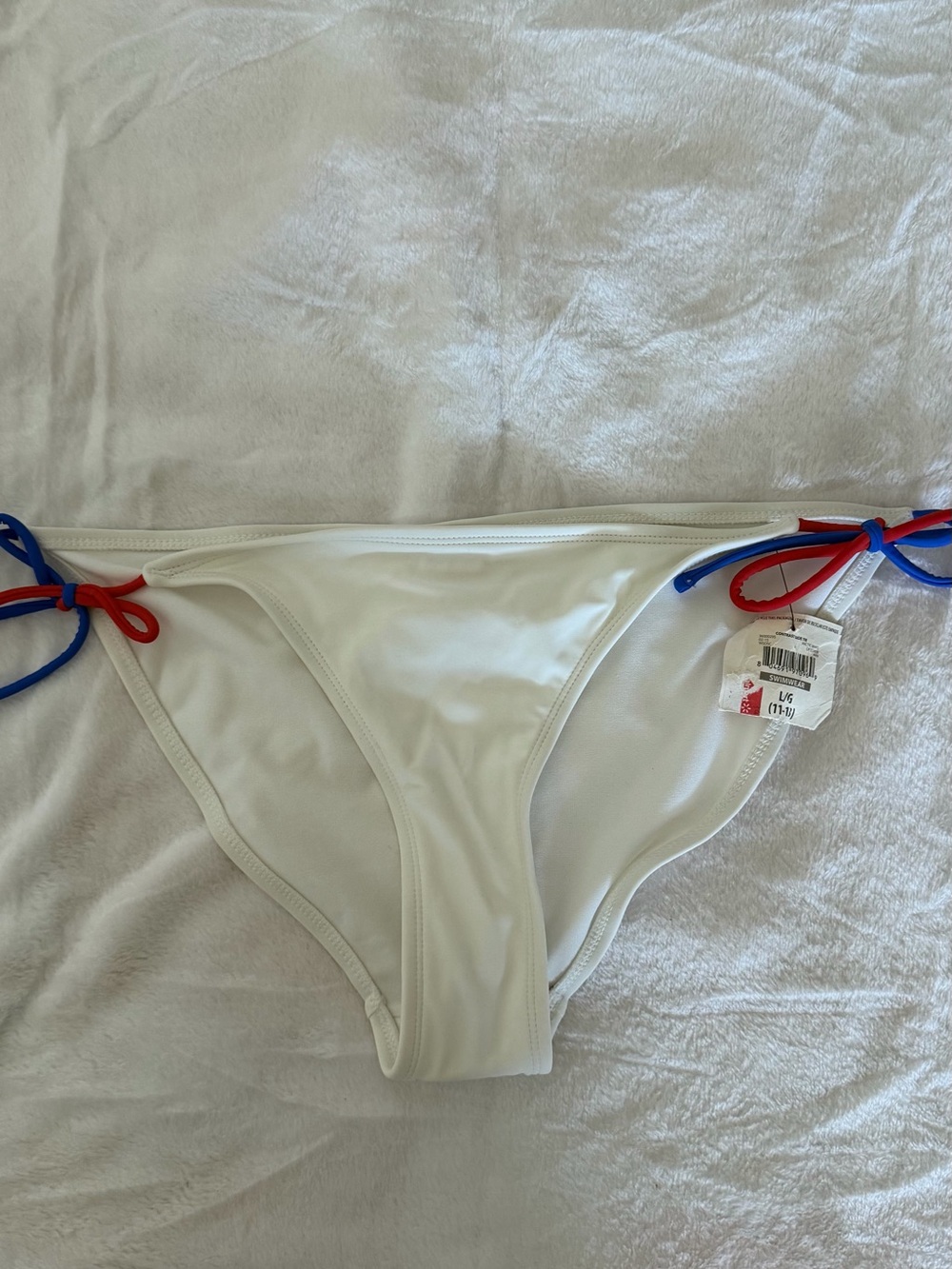 OP White Bikini Bottom with Red & Blue Side Ties